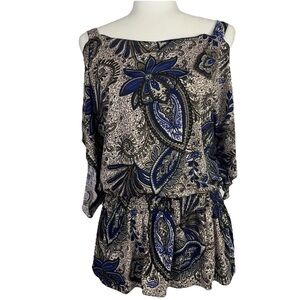 Jon & Anna Women's Floral Paisley Top Cold Shoulder Sleeve Elastic Waist Large